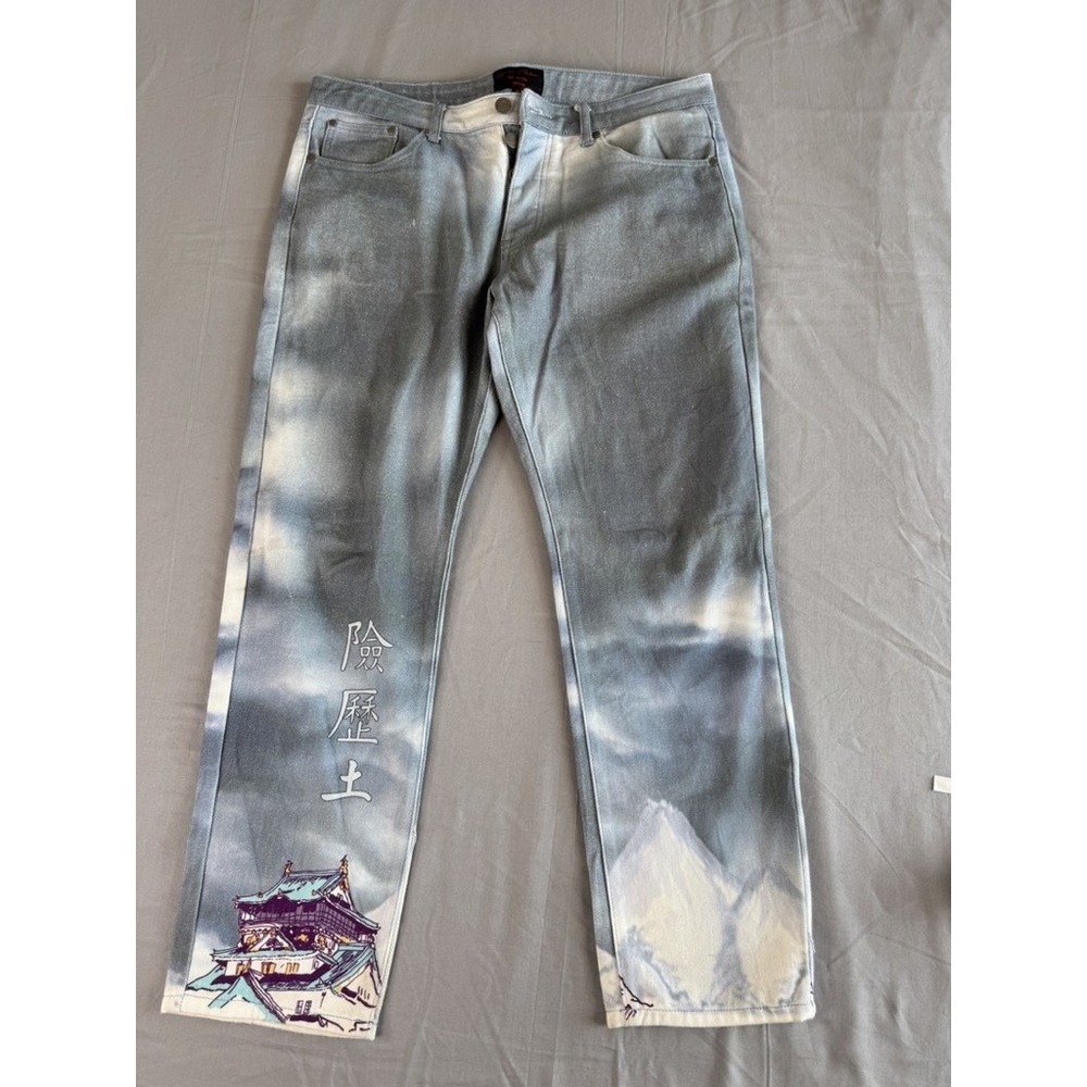 Liquor n Poker Jeans Mens 38R‎ Japanese Graphic Straight Leg Button Fly 36x32